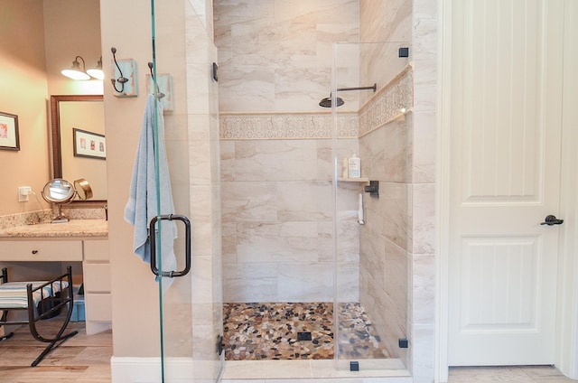 33215 Worthing Ln, Fulshear, TX 77441 - bathroom featuring a stall shower and vanity