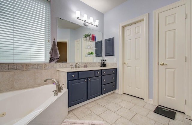 16506 Dawson Mill Ct, Houston, TX 77095 - full bathroom with vanity, a jetted tub, and tile patterned floors