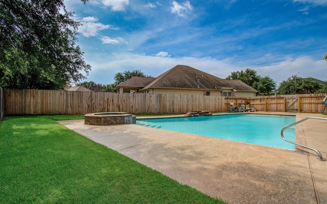 16506 Dawson Mill Ct, Houston, TX 77095 - view of pool with a patio, a fenced backyard, and a pool with connected hot tub