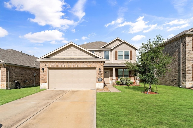 6923 Glenmoor Dr, Rosharon, TX 77583 - craftsman inspired home with concrete driveway, a front yard, a garage, and brick siding