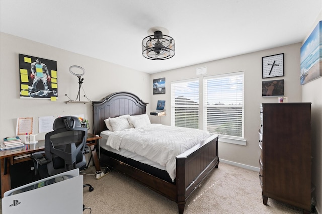 6923 Glenmoor Dr, Rosharon, TX 77583 - bedroom featuring light carpet, a chandelier, and a desk