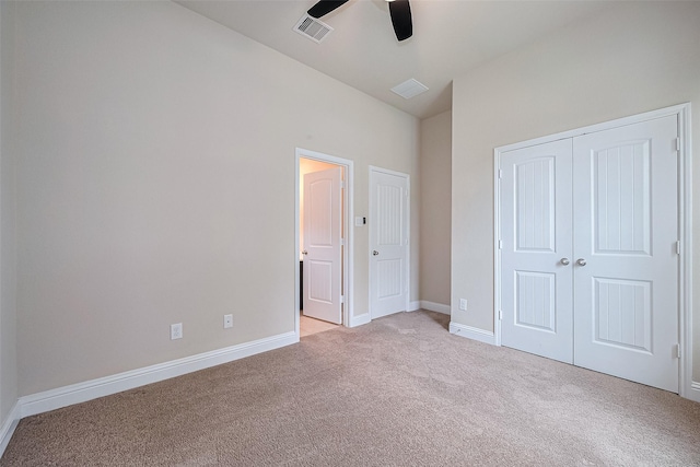 310 Blossom Terrace Ln, Rosenberg, TX 77469 - unfurnished bedroom with carpet floors, vaulted ceiling, a closet, and ceiling fan