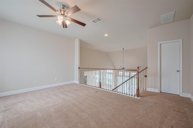 310 Blossom Terrace Ln, Rosenberg, TX 77469 - carpeted spare room featuring a ceiling fan, vaulted ceiling, and recessed lighting