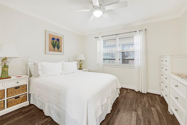4401 Marina St Unit B, Houston, TX 77007 - bedroom featuring dark wood finished floors, crown molding, and a ceiling fan