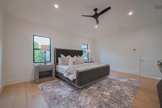 5200 Beech St, Bellaire, TX 77401 - bedroom featuring light wood-style floors, recessed lighting, and a ceiling fan