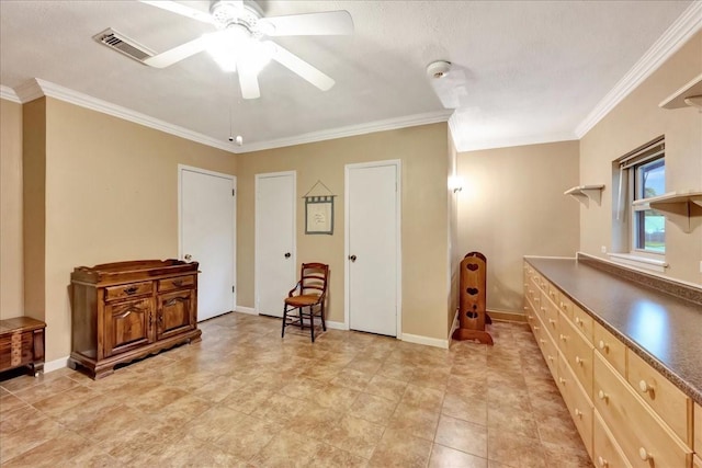 1403 Newport Blvd, League City, TX 77573 - sitting room featuring a ceiling fan and ornamental molding