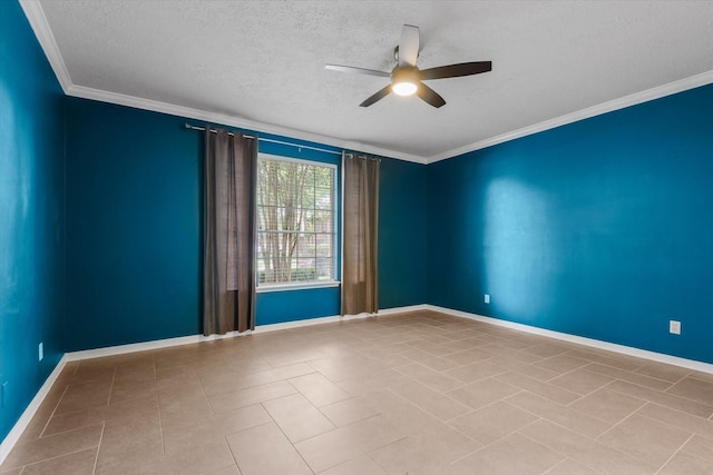 2625 Seashore Dr, Seabrook, TX 77586 - tiled empty room with ceiling fan, a textured ceiling, and crown molding