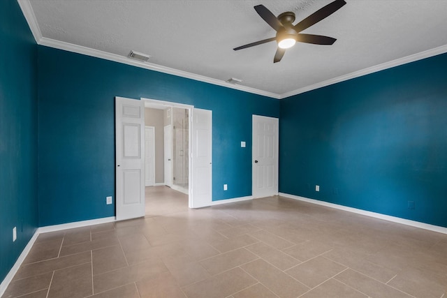 2625 Seashore Dr, Seabrook, TX 77586 - unfurnished room with ceiling fan, a textured ceiling, and ornamental molding