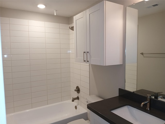 2401 Crawford St Unit A109, Houston, TX 77004 - bathroom with vanity, shower / bath combination, and recessed lighting