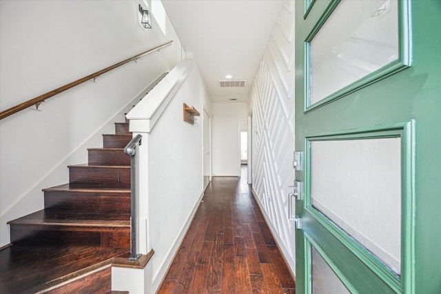 3208 N Macgregor Way Unit C, Houston, TX 77004 - entryway featuring stairway, wood finished floors, and recessed lighting