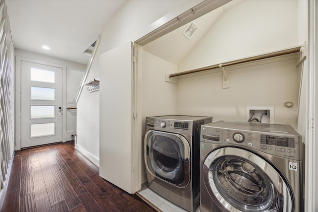 3208 N Macgregor Way Unit C, Houston, TX 77004 - laundry area featuring washer and clothes dryer, dark wood-style flooring, and recessed lighting