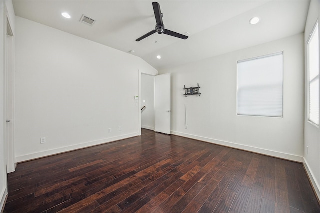 3208 N Macgregor Way Unit C, Houston, TX 77004 - spare room with hardwood / wood-style flooring, a ceiling fan, lofted ceiling, and recessed lighting