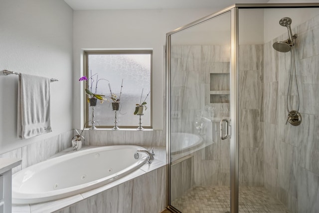 23007 Birchwood Valley Ln, Katy, TX 77493 - bathroom featuring a whirlpool tub and a stall shower
