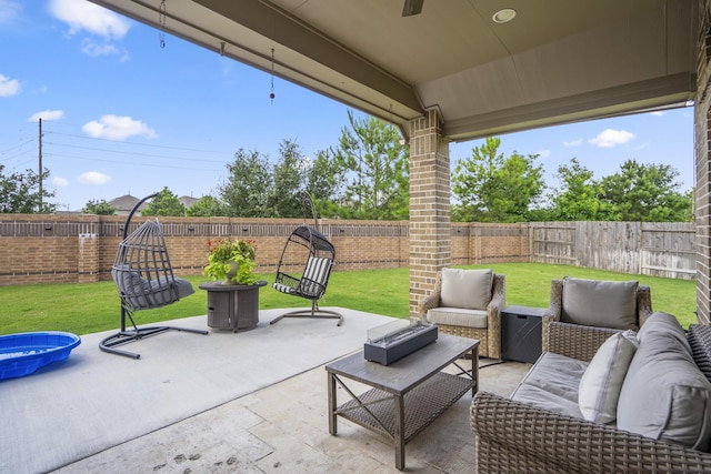 23007 Birchwood Valley Ln, Katy, TX 77493 - fenced backyard with an outdoor living space and a patio