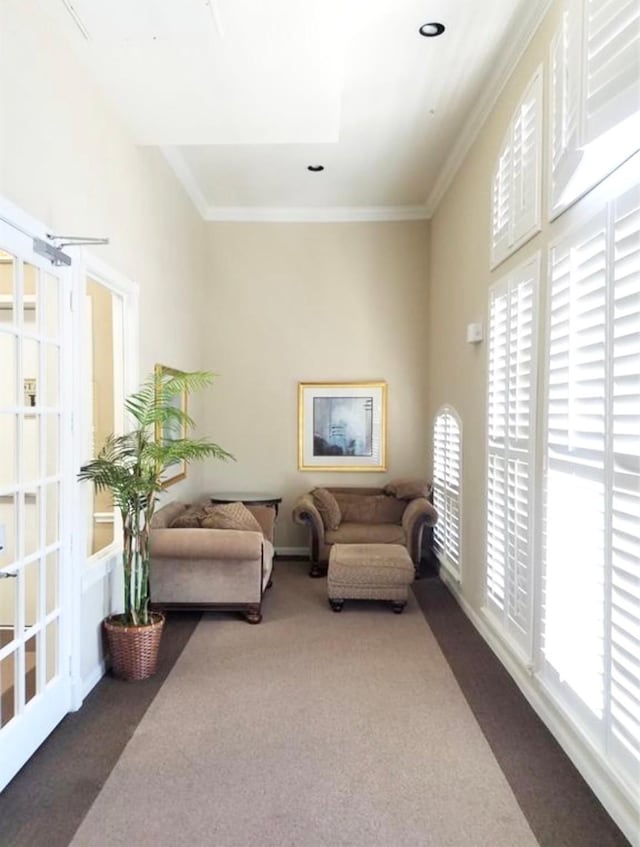 7575 Kirby Dr Unit 1203, Houston, TX 77030 - living area with carpet flooring and crown molding