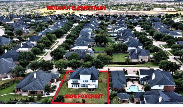 2506 Foxcrest Dr, Katy, TX 77494 - aerial view of residential area with property boundaries highlighted and a pool area