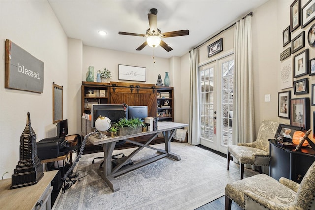 13627 Saddlebred Springs Ln, Cypress, TX 77429 - office featuring ceiling fan and wood finished floors