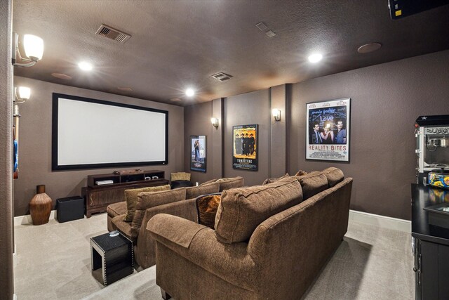 13627 Saddlebred Springs Ln, Cypress, TX 77429 - carpeted cinema room with a textured ceiling, a textured wall, and recessed lighting