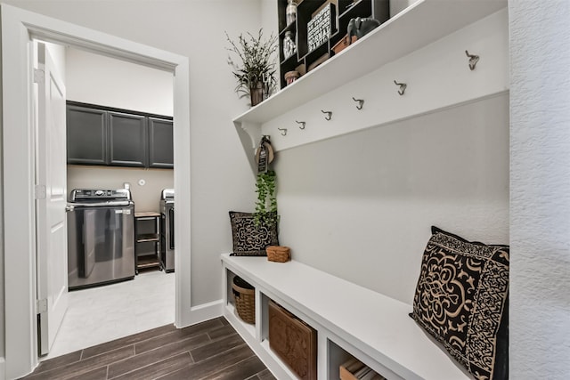 10119 Napier Dr, Iowa Colony, TX 77583 - mudroom with washing machine and dryer and dark wood finished floors