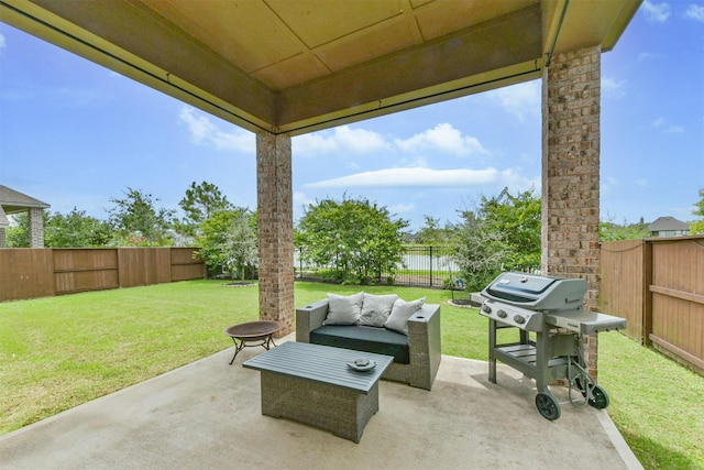 10119 Napier Dr, Iowa Colony, TX 77583 - fenced backyard with a patio, grilling area, and an outdoor living space