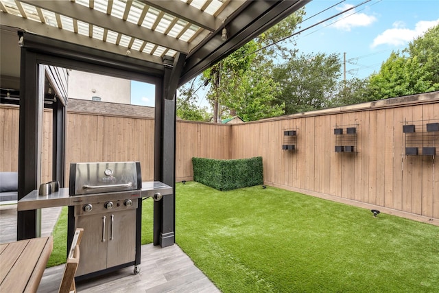 1616 Nevada St, Houston, TX 77006 - fenced backyard featuring a pergola