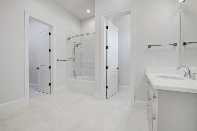 2822 Westgrove Ln, Houston, TX 77027 - full bathroom featuring vanity, washtub / shower combination, marble finish floors, and recessed lighting