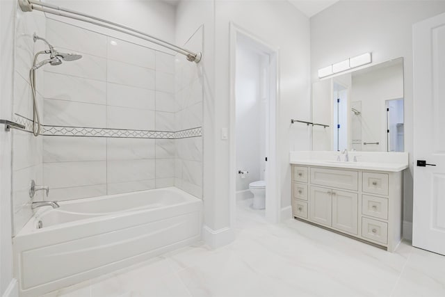 2822 Westgrove Ln, Houston, TX 77027 - bathroom with shower / bathtub combination, vanity, and marble finish floors