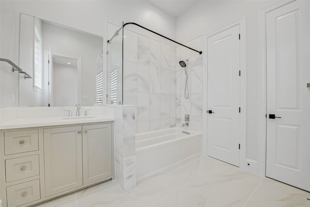 2822 Westgrove Ln, Houston, TX 77027 - bathroom with shower / washtub combination, vanity, and marble finish floors