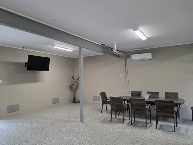 26804 Vista Meadow Ct, Huffman, TX 77336 - finished basement with a wall unit AC, carpet floors, and concrete block wall