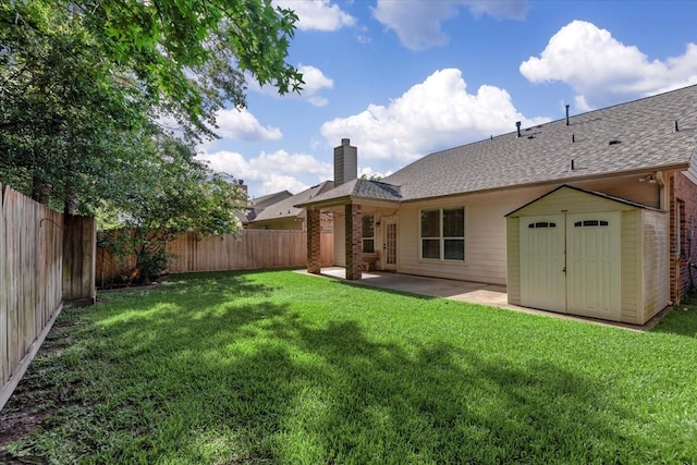 6835 Durango Creek Dr, Magnolia, TX 77354 - rear view of property featuring a fenced backyard, a patio, a chimney, and a shingled roof