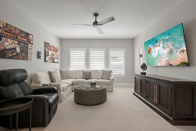 43 W Sawyer Ridge Dr, Spring, TX 77389 - living area featuring ceiling fan and light carpet