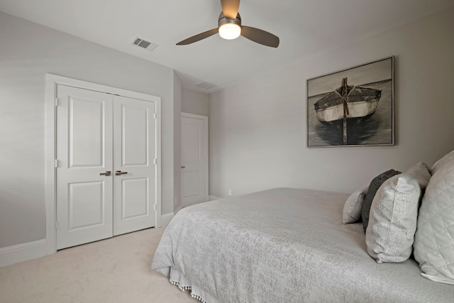 43 W Sawyer Ridge Dr, Spring, TX 77389 - bedroom featuring light carpet, a closet, and a ceiling fan