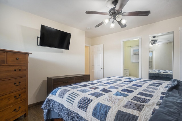 201 E 5th St, Deer Park, TX 77536 - bedroom with dark wood-style floors and ceiling fan