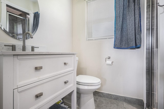 201 E 5th St, Deer Park, TX 77536 - full bath featuring vanity, an enclosed shower, and tile patterned floors