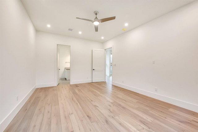 7106 Dearborn St, Houston, TX 77055 - unfurnished bedroom featuring light wood-type flooring, recessed lighting, ensuite bathroom, and a ceiling fan