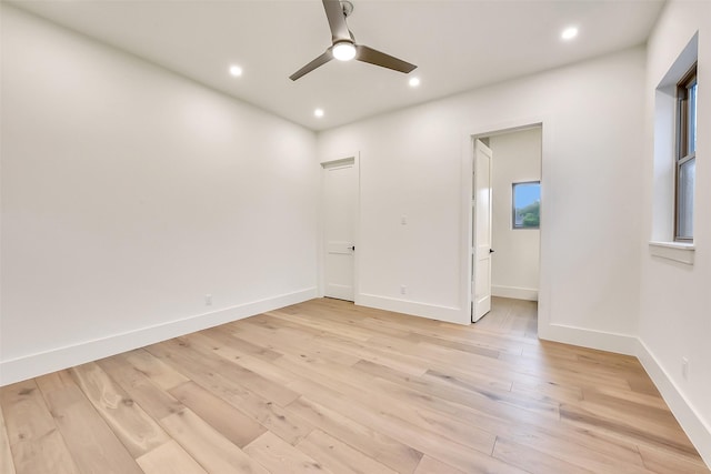 7106 Dearborn St, Houston, TX 77055 - unfurnished room with light wood-style flooring, ceiling fan, and recessed lighting