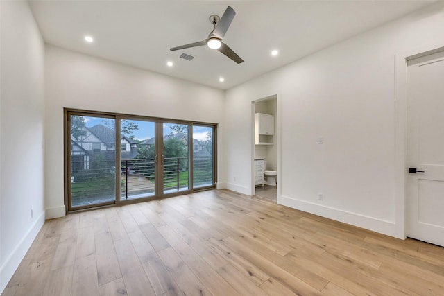 7106 Dearborn St, Houston, TX 77055 - empty room featuring light wood-style floors, a ceiling fan, and recessed lighting