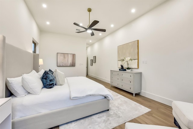 7106 Dearborn St, Houston, TX 77055 - bedroom featuring wood finished floors, recessed lighting, and a ceiling fan