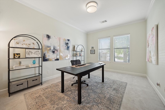 1207 W 24th St Unit A, Houston, TX 77008 - home office featuring light carpet and ornamental molding
