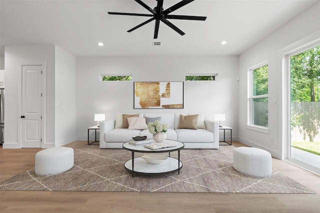 412 E 34th St, Houston, TX 77018 - living area featuring wood finished floors, recessed lighting, and ceiling fan