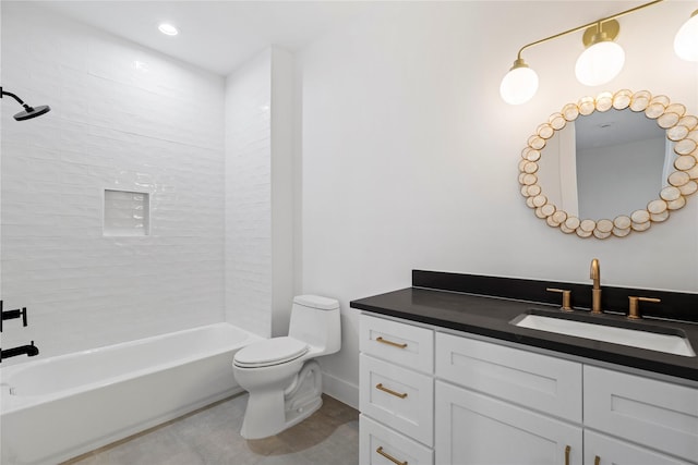 412 E 34th St, Houston, TX 77018 - bathroom with vanity,  shower combination, tile patterned floors, and recessed lighting