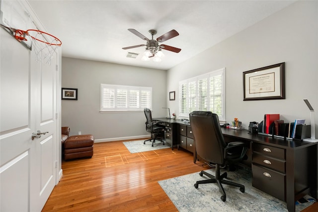 983 W 42nd St, Houston, TX 77018 - office area featuring a ceiling fan and light wood-type flooring