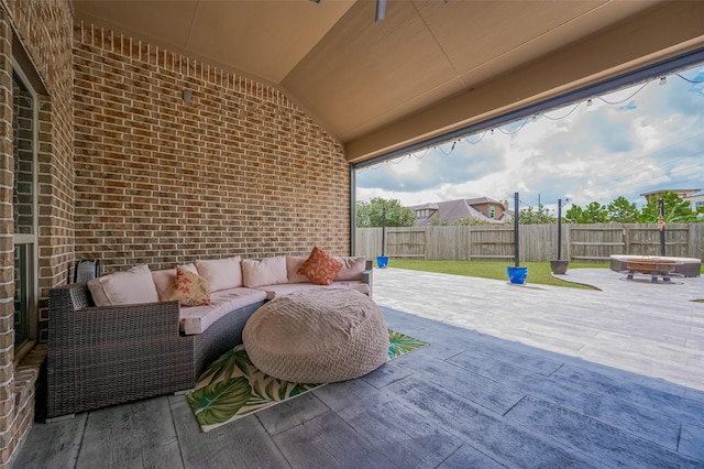 4227 Lodge Ranch Ct, Fulshear, TX 77441 - fenced backyard featuring outdoor lounge area and a patio area