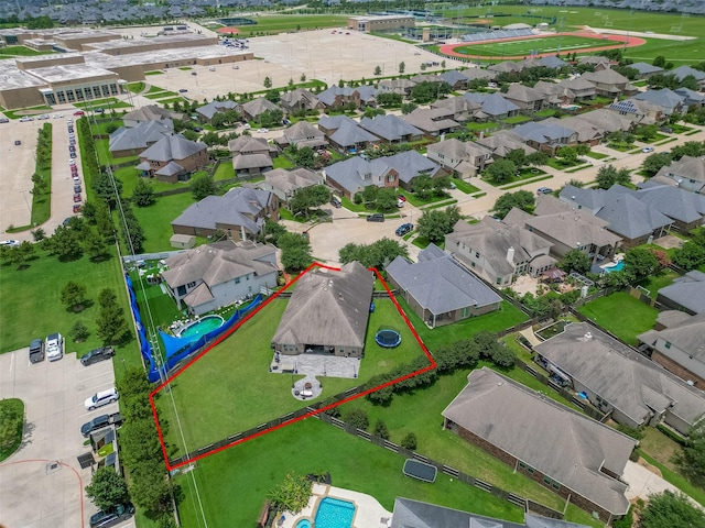 4227 Lodge Ranch Ct, Fulshear, TX 77441 - aerial perspective of suburban area with property parcel outlined