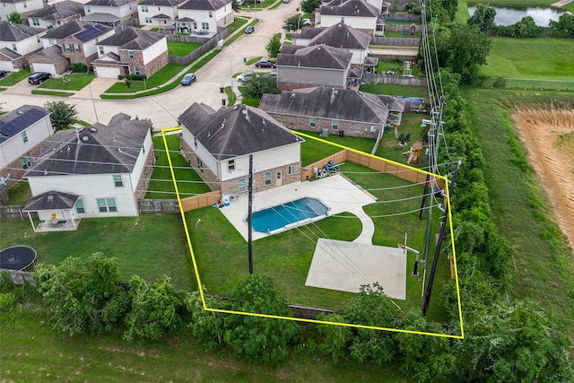 15915 Mountain Willow Way, Cypress, TX 77429 - aerial perspective of suburban area with property parcel outlined and a nearby body of water