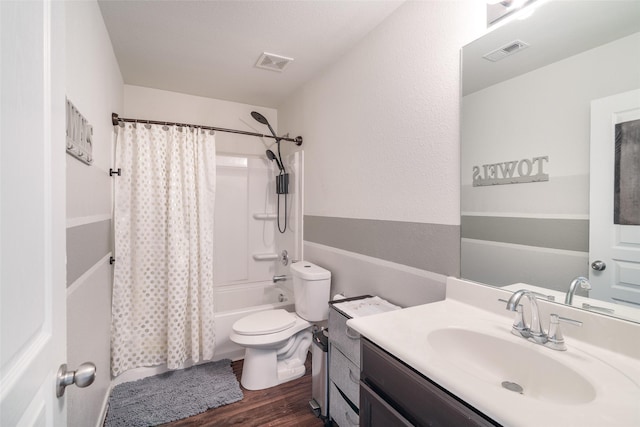 15915 Mountain Willow Way, Cypress, TX 77429 - bathroom featuring vanity, wood finished floors, and shower / bath combination with curtain