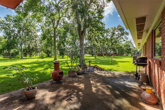 122 Blossom St, Lake Jackson, TX 77566 - view of patio featuring a grill and view of wooded area