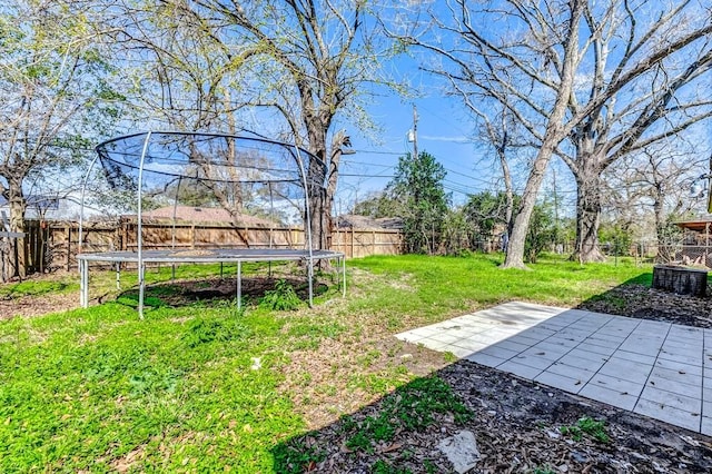 6763 Glen Rock Dr, Houston, TX 77087 - fenced backyard with a trampoline and a patio area
