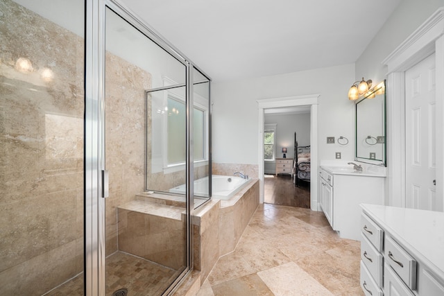 2111 Beall St, Houston, TX 77008 - ensuite bathroom with vanity, a garden tub, and a stall shower