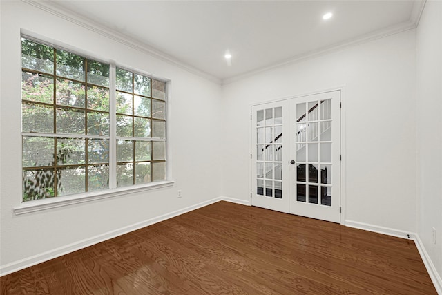 7823 Autumn Hollow Ln, Houston, TX 77041 - empty room with french doors, dark wood-style flooring, ornamental molding, and recessed lighting